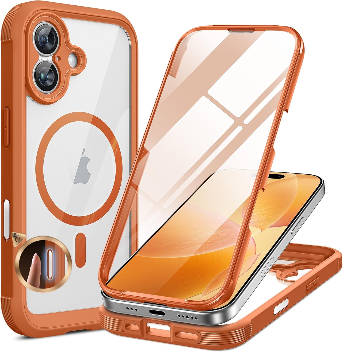 Miracase for iPhone 16 Case 6.1'', Full-Body Bumper Phone case with Built-in Full Glass Screen &Camera Control,No Gap,Compatible with MagSafe,Drop Proof 16 Cover,Black