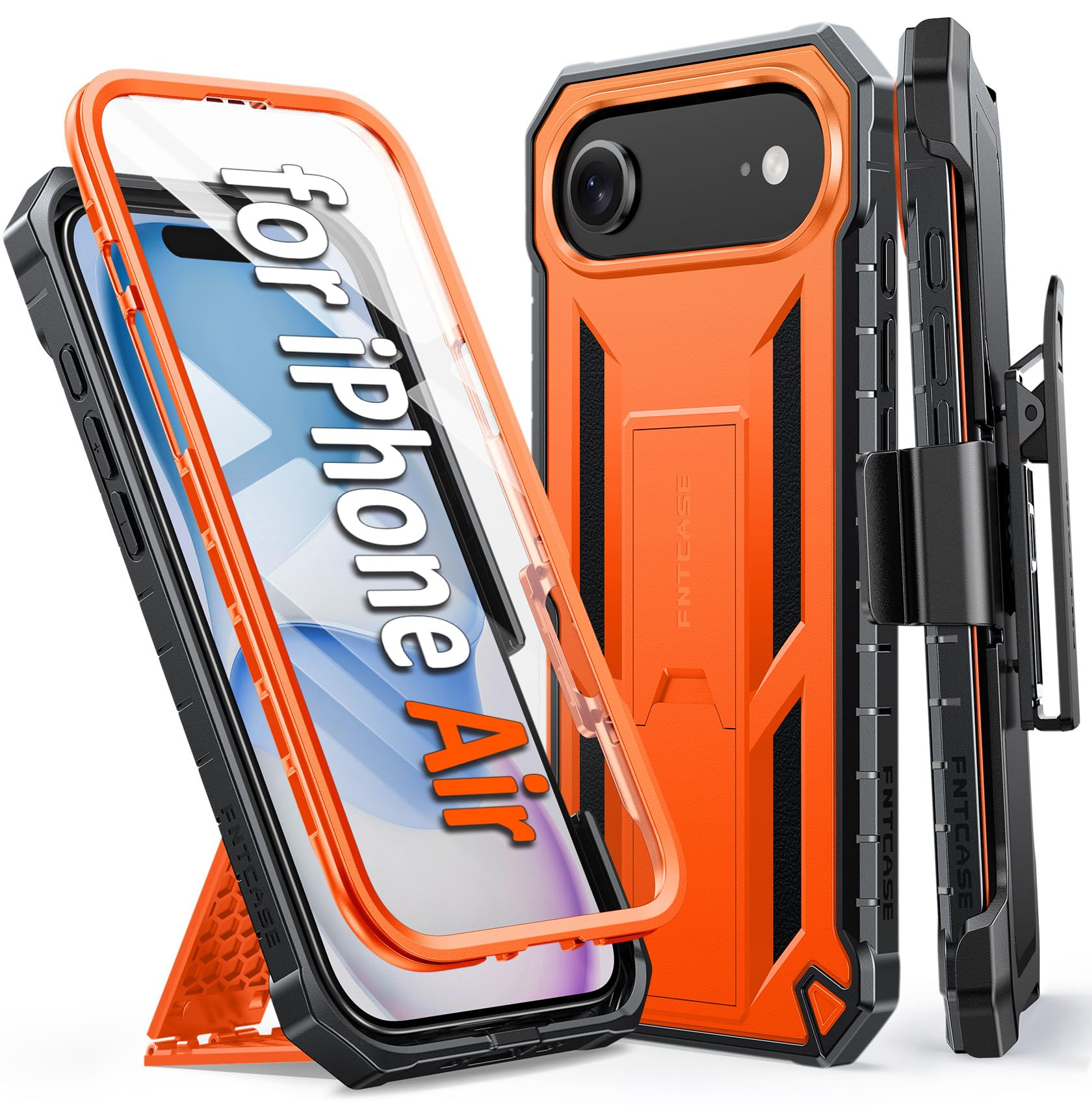FNTCASE for iPhone 17e Phone Case: for iPhone 16e Case Military Grade Rugged Case with Kickstand & Holster | Shockproof TPU Protection Bumper Matte Textured Design | Heavy Duty Protector Black