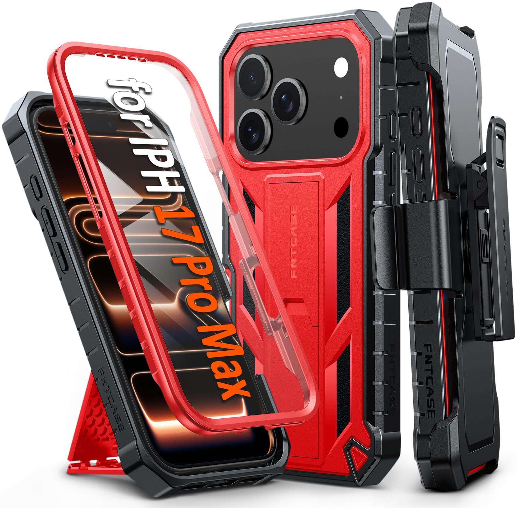 FNTCASE for iPhone 17e Phone Case: for iPhone 16e Case Military Grade Rugged Case with Kickstand & Holster | Shockproof TPU Protection Bumper Matte Textured Design | Heavy Duty Protector Black