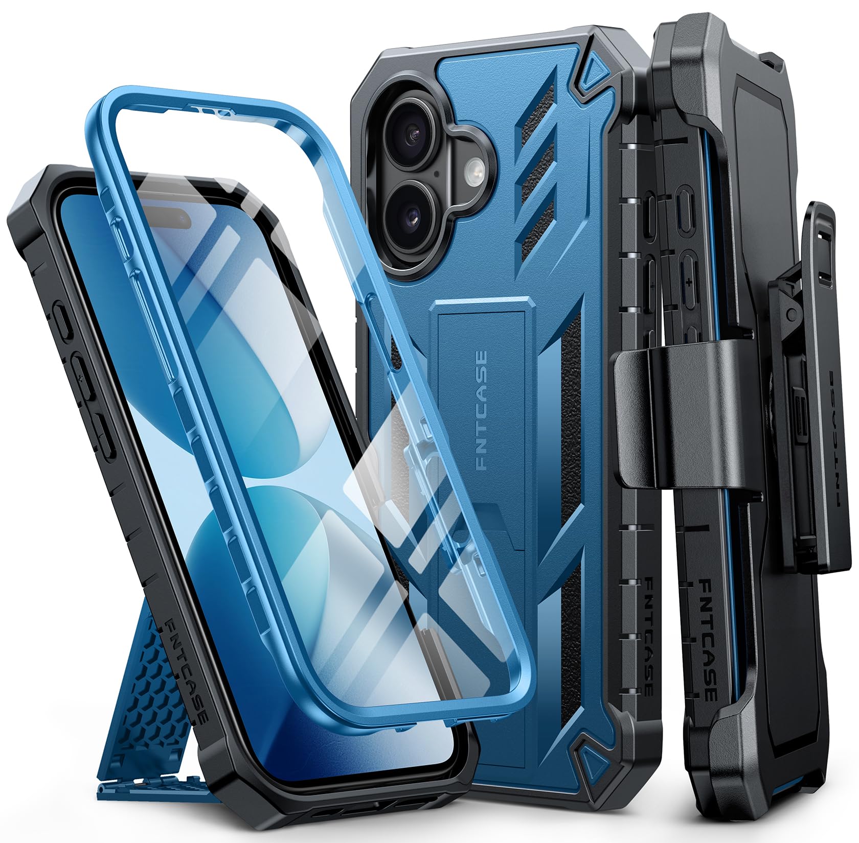 FNTCASE for iPhone 17e Phone Case: for iPhone 16e Case Military Grade Rugged Case with Kickstand & Holster | Shockproof TPU Protection Bumper Matte Textured Design | Heavy Duty Protector Black