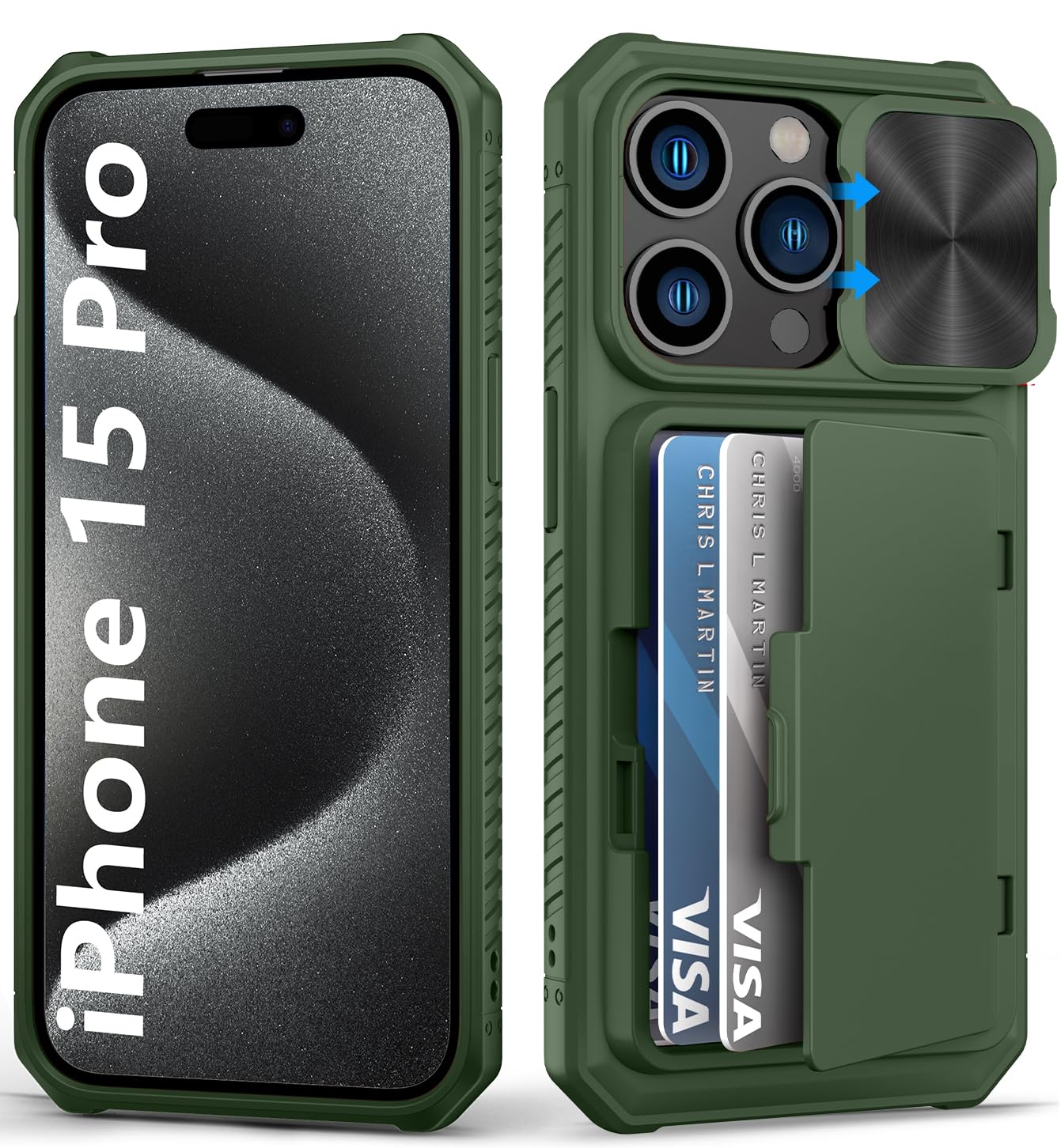 BXYJY for iPhone 15, iPhone 14, iPhone 13 Wallet Case with Card Holder(4-5 Cards), Slide Camera Cover, Military Drop & RFID Protection, Heavy Duty Women Men Phone Case for iPhone 15/14/13, Black