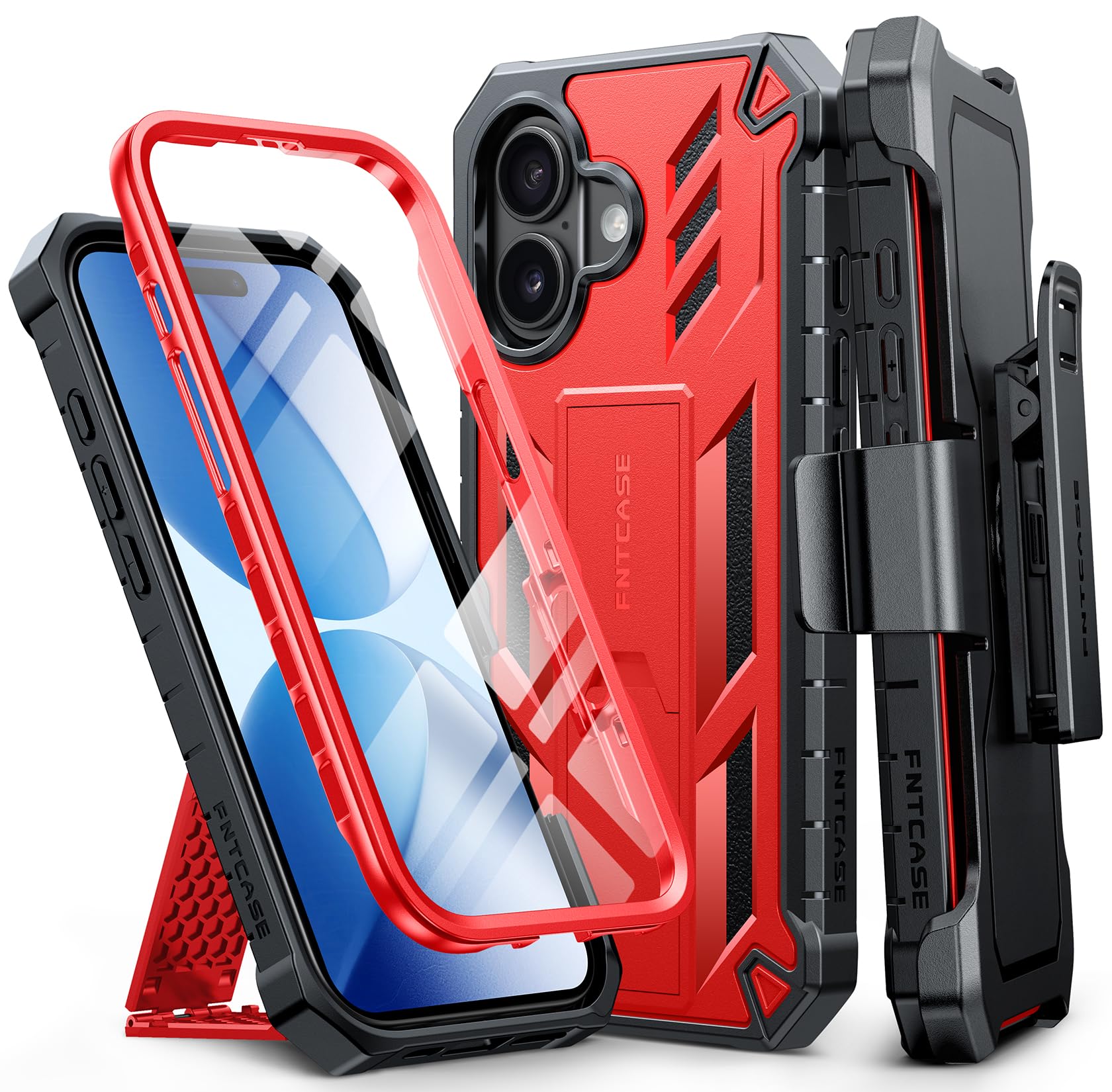 FNTCASE for iPhone 17e Phone Case: for iPhone 16e Case Military Grade Rugged Case with Kickstand & Holster | Shockproof TPU Protection Bumper Matte Textured Design | Heavy Duty Protector Black