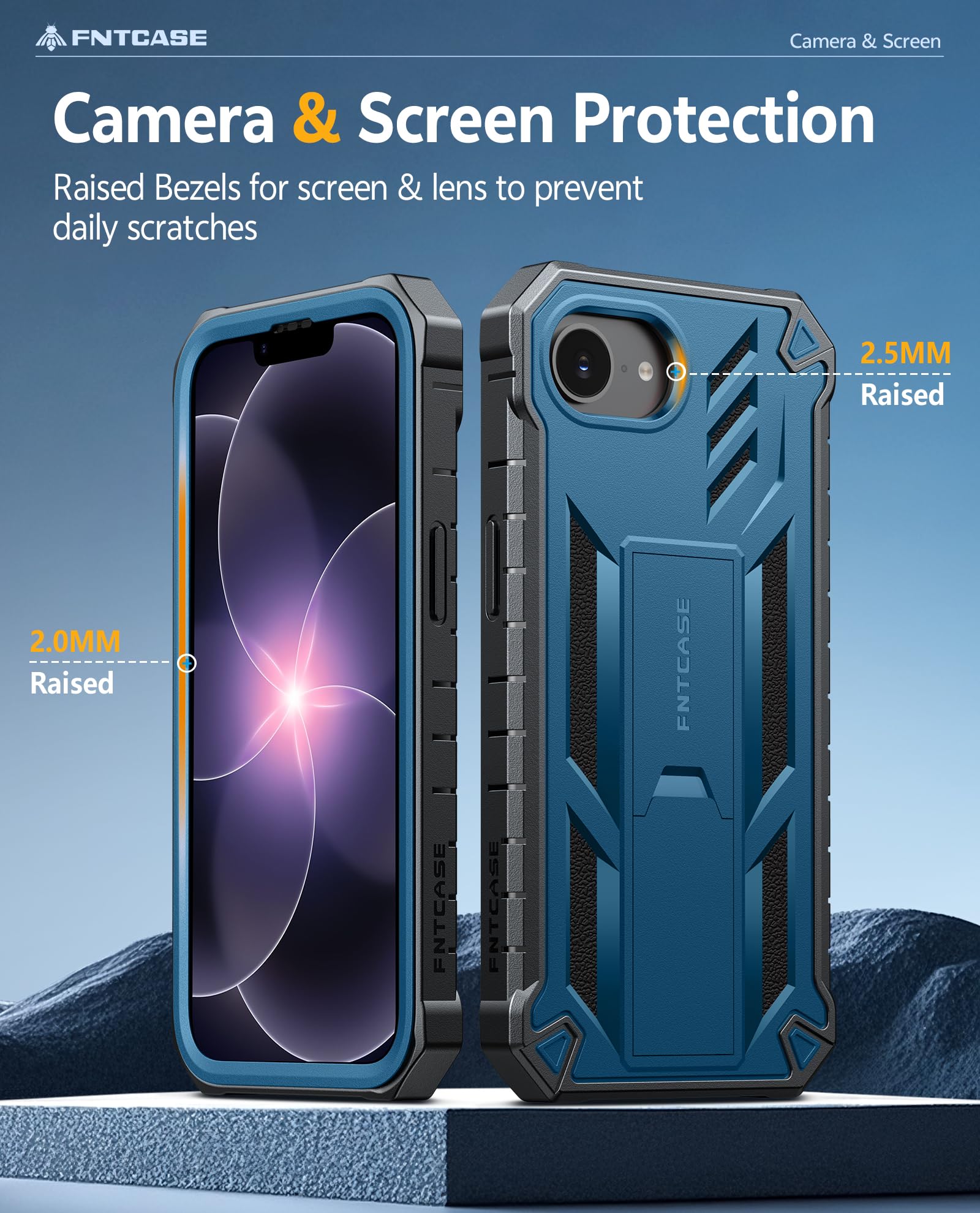 FNTCASE for iPhone 17e Phone Case: for iPhone 16e Case Military Grade Rugged Case with Kickstand & Holster | Shockproof TPU Protection Bumper Matte Textured Design | Heavy Duty Protector Black