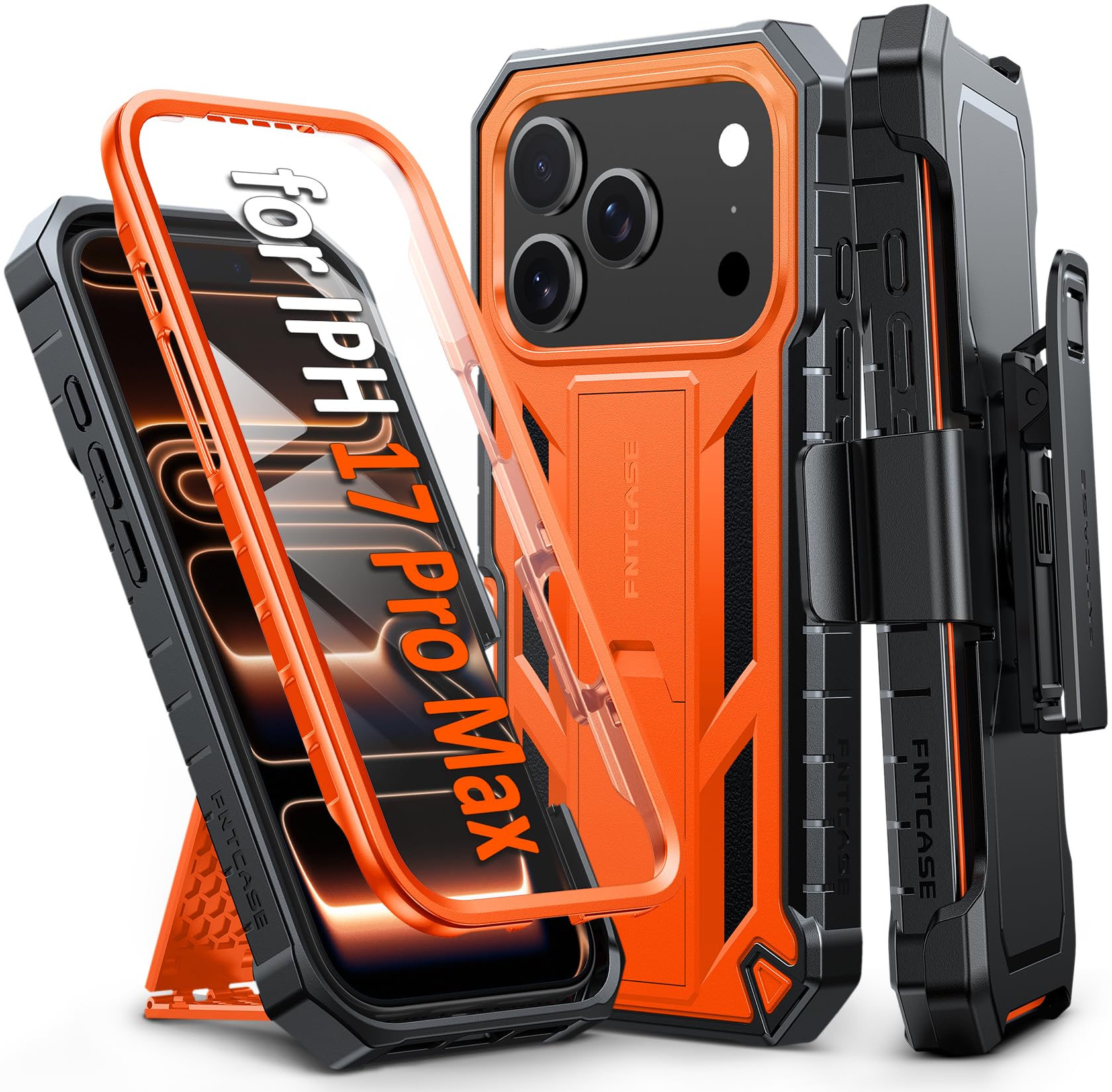 FNTCASE for iPhone 17e Phone Case: for iPhone 16e Case Military Grade Rugged Case with Kickstand & Holster | Shockproof TPU Protection Bumper Matte Textured Design | Heavy Duty Protector Black