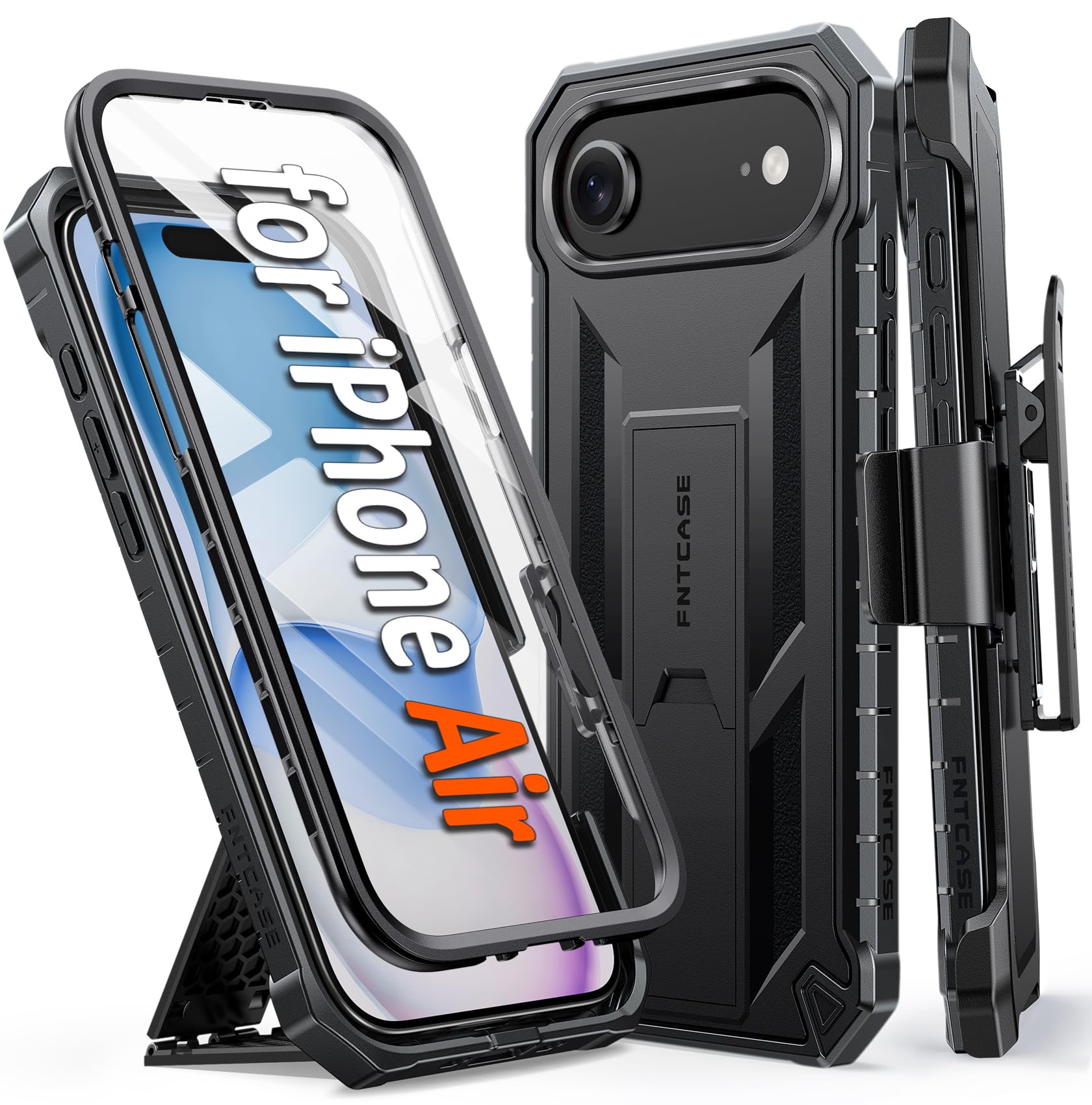 FNTCASE for iPhone 17e Phone Case: for iPhone 16e Case Military Grade Rugged Case with Kickstand & Holster | Shockproof TPU Protection Bumper Matte Textured Design | Heavy Duty Protector Black