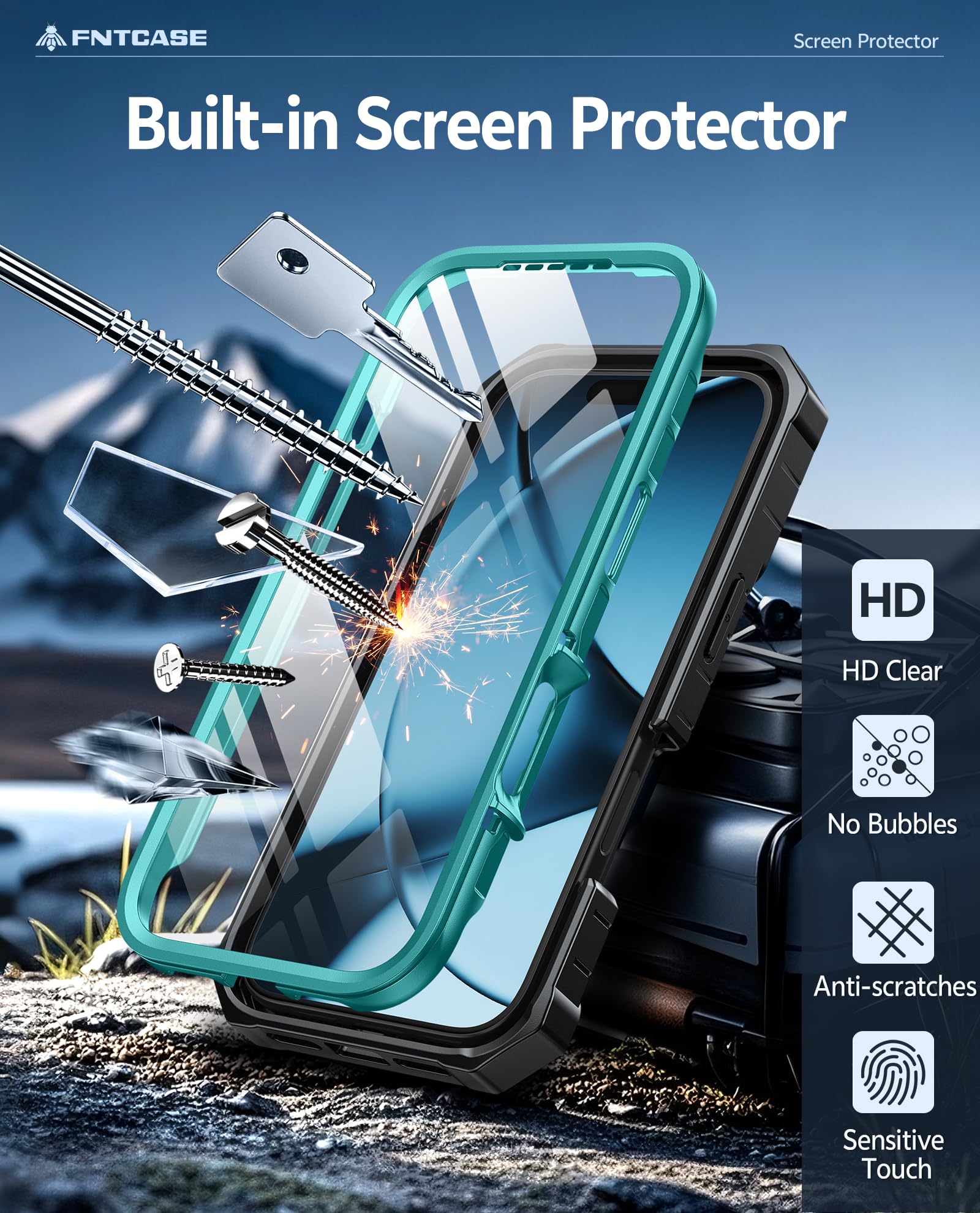 FNTCASE for iPhone 17e Phone Case: for iPhone 16e Case Military Grade Rugged Case with Kickstand & Holster | Shockproof TPU Protection Bumper Matte Textured Design | Heavy Duty Protector Black
