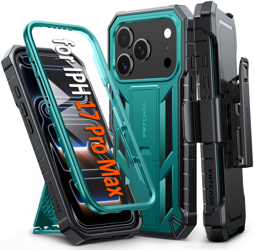 FNTCASE for iPhone 17e Phone Case: for iPhone 16e Case Military Grade Rugged Case with Kickstand & Holster | Shockproof TPU Protection Bumper Matte Textured Design | Heavy Duty Protector Black