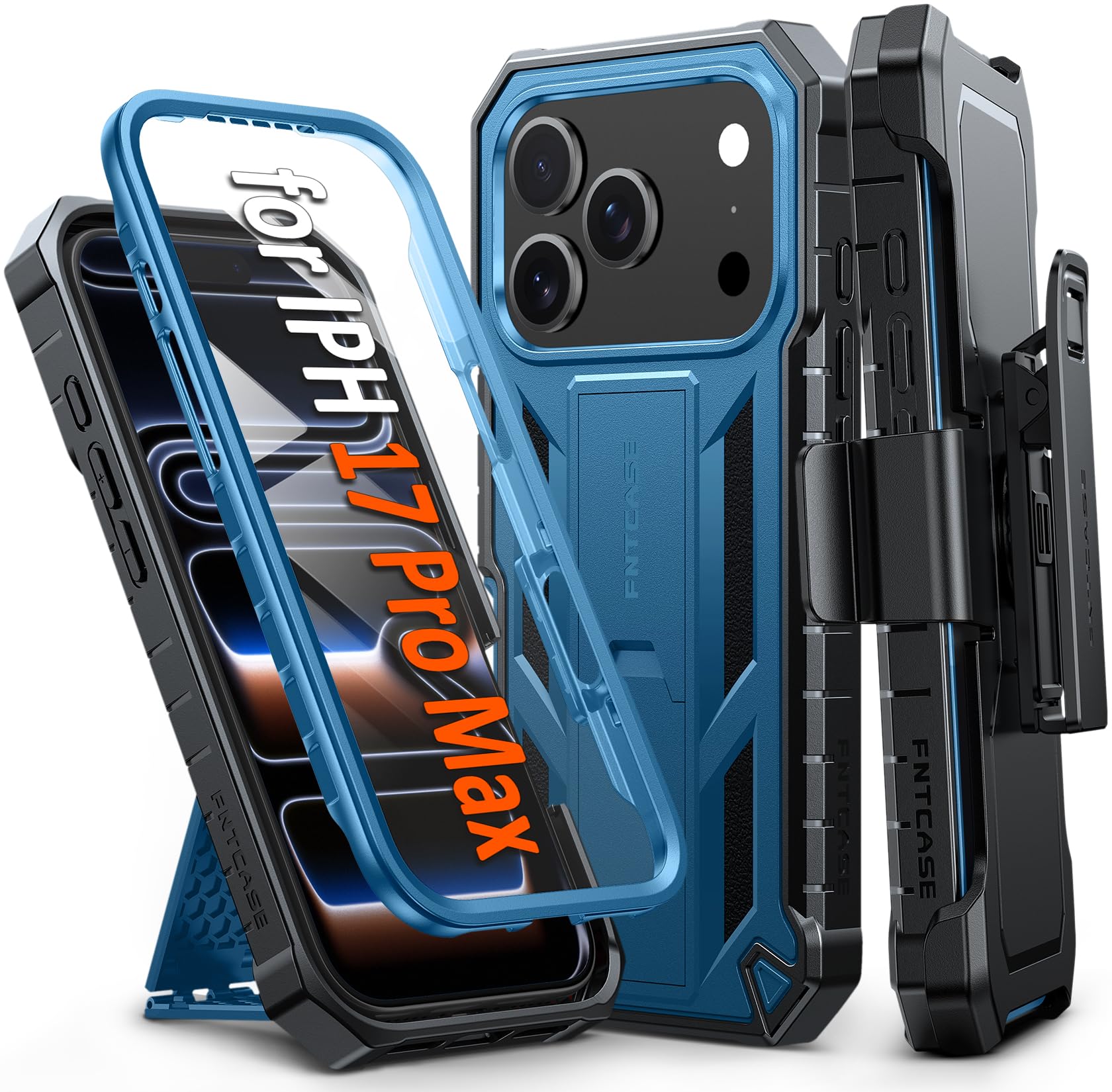 FNTCASE for iPhone 17e Phone Case: for iPhone 16e Case Military Grade Rugged Case with Kickstand & Holster | Shockproof TPU Protection Bumper Matte Textured Design | Heavy Duty Protector Black