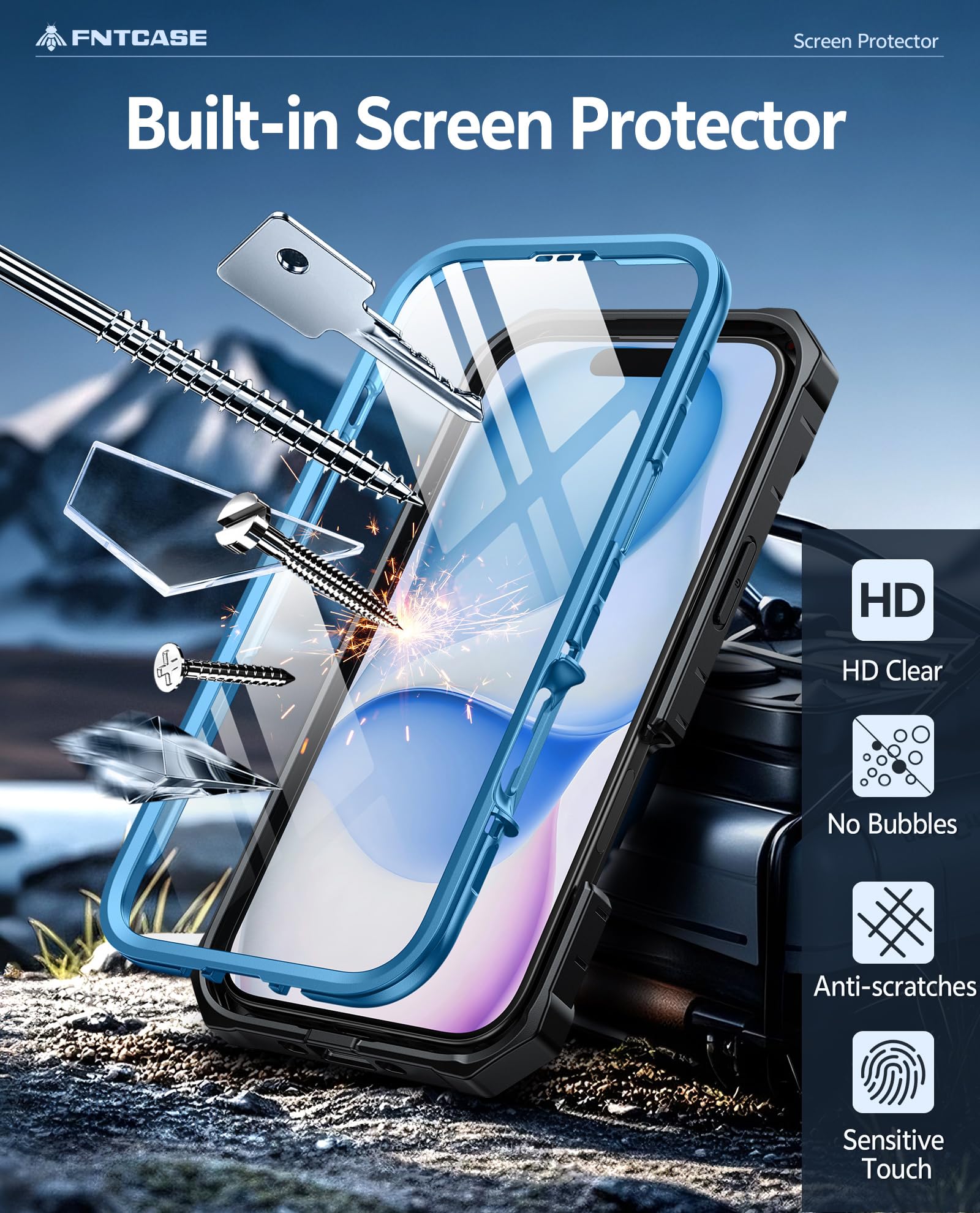 FNTCASE for iPhone 17e Phone Case: for iPhone 16e Case Military Grade Rugged Case with Kickstand & Holster | Shockproof TPU Protection Bumper Matte Textured Design | Heavy Duty Protector Black
