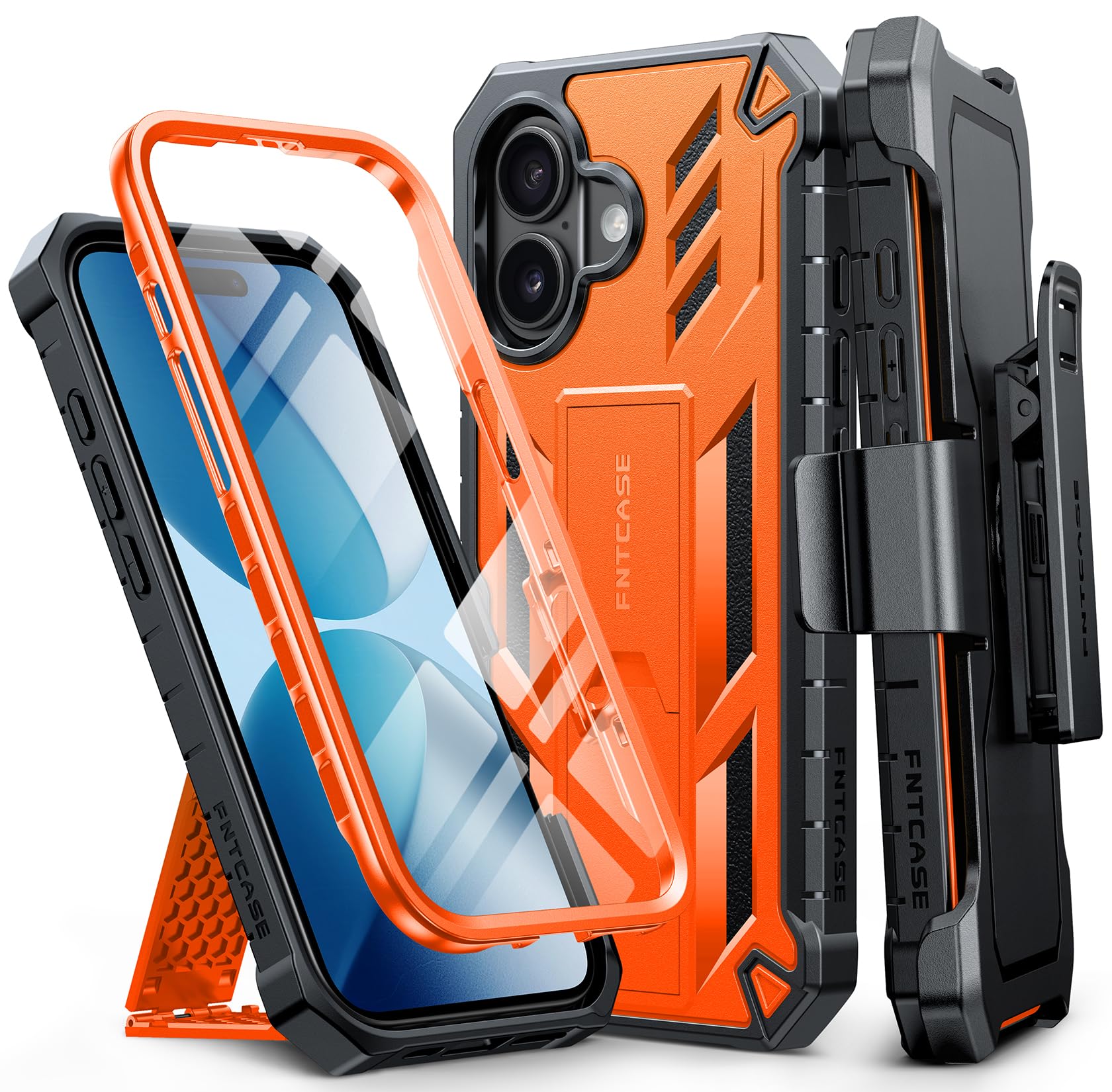 FNTCASE for iPhone 17e Phone Case: for iPhone 16e Case Military Grade Rugged Case with Kickstand & Holster | Shockproof TPU Protection Bumper Matte Textured Design | Heavy Duty Protector Black