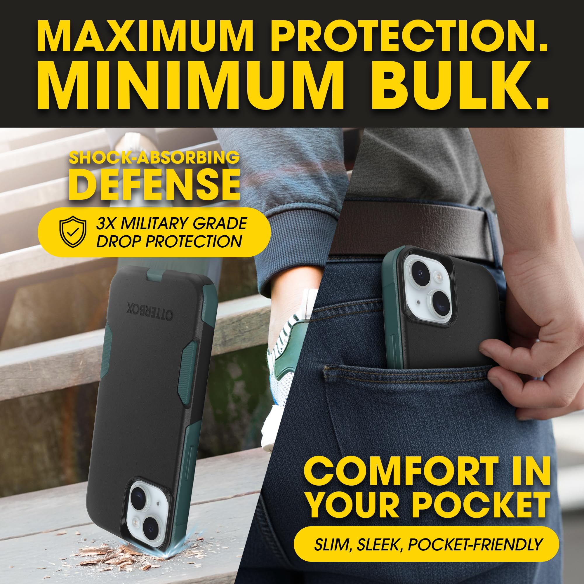 OtterBox iPhone 17e, 16e, 15, 14, & 13 Commuter Series Case - Black, Slim & Tough, Pocket-Friendly, with Port Protection