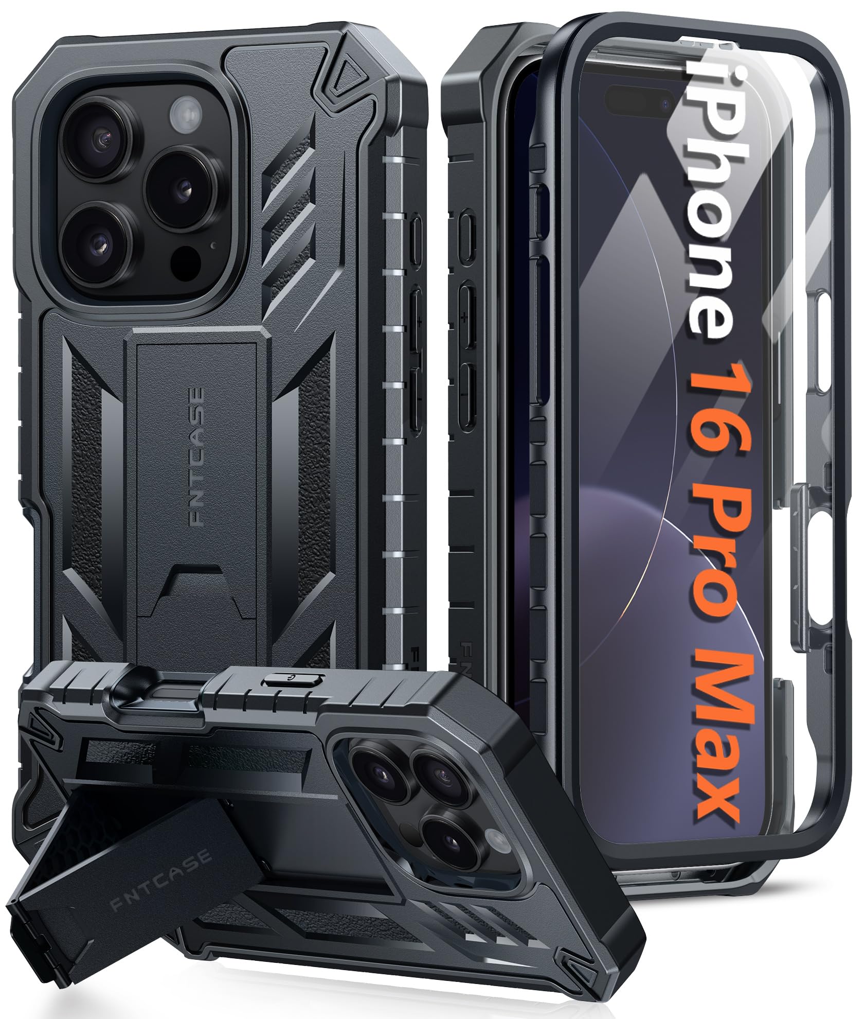 FNTCASE for iPhone 17e Phone Case: for iPhone 16e Case Military Grade Rugged Case with Kickstand & Holster | Shockproof TPU Protection Bumper Matte Textured Design | Heavy Duty Protector Black