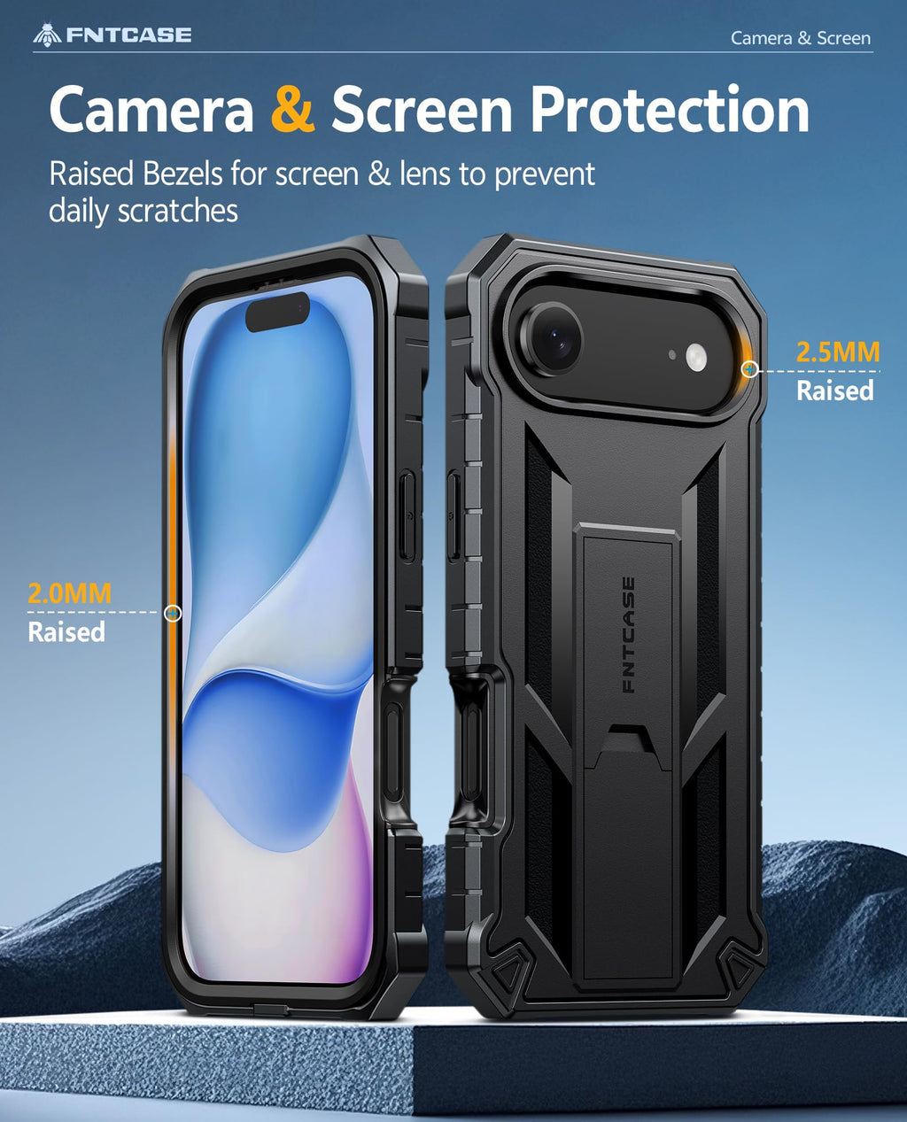 FNTCASE for iPhone 17e Phone Case: for iPhone 16e Case Military Grade Rugged Case with Kickstand & Holster | Shockproof TPU Protection Bumper Matte Textured Design | Heavy Duty Protector Black