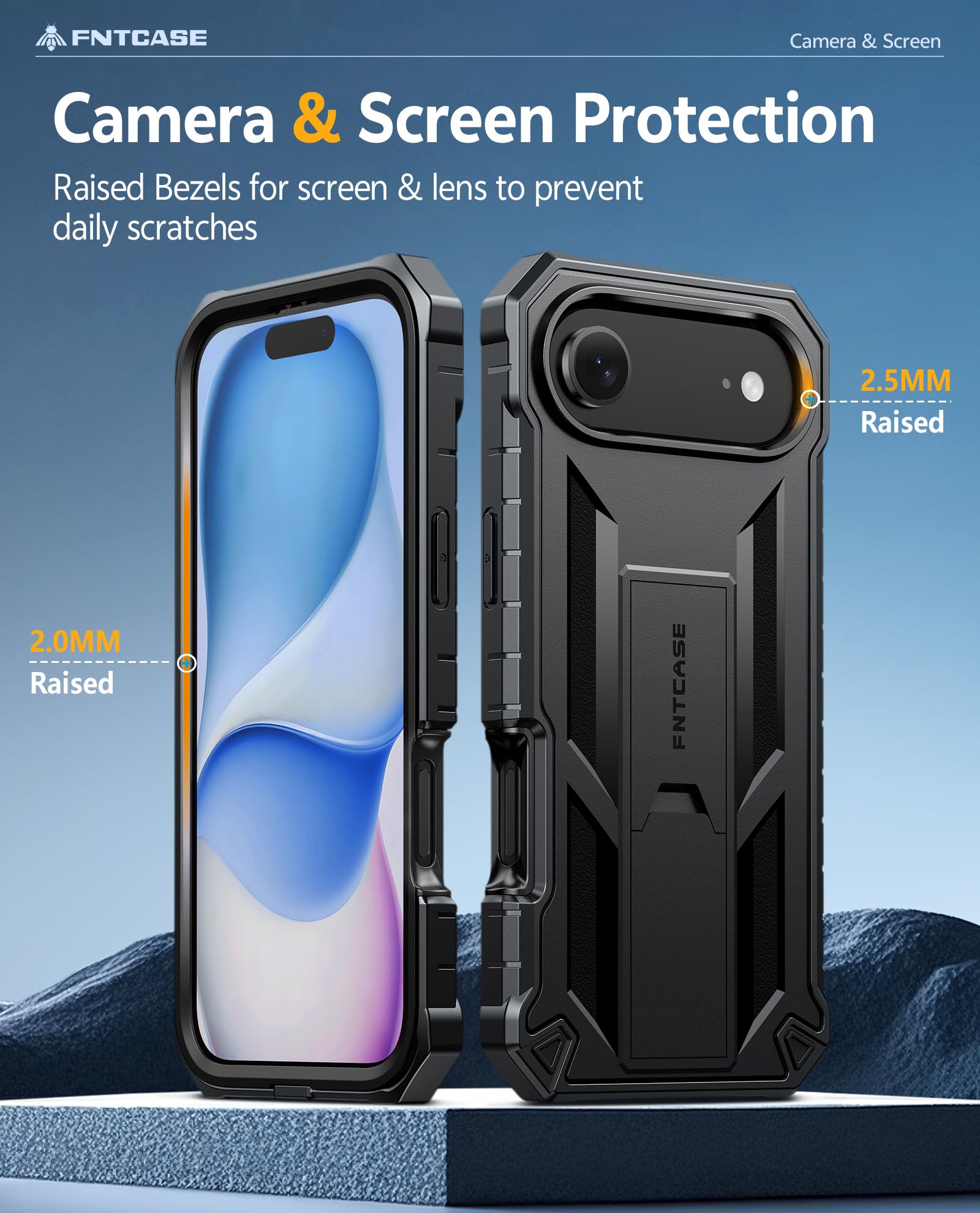 FNTCASE for iPhone 17e Phone Case: for iPhone 16e Case Military Grade Rugged Case with Kickstand & Holster | Shockproof TPU Protection Bumper Matte Textured Design | Heavy Duty Protector Black