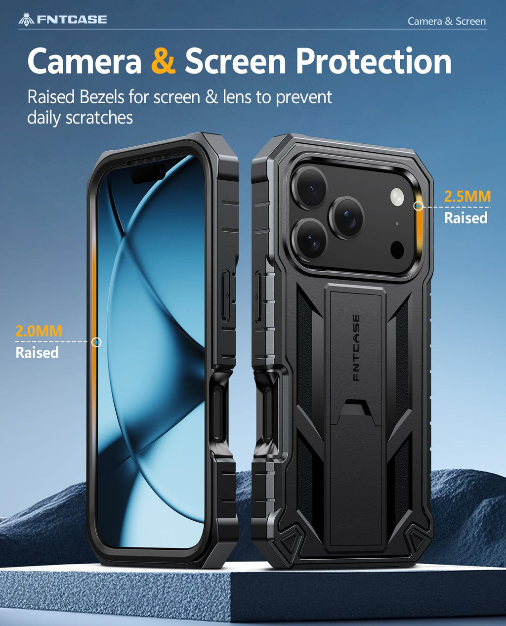 FNTCASE for iPhone 17e Phone Case: for iPhone 16e Case Military Grade Rugged Case with Kickstand & Holster | Shockproof TPU Protection Bumper Matte Textured Design | Heavy Duty Protector Black