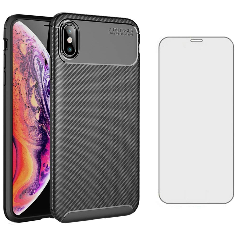 Phone Case for iPhone Xs X 10 10s with Tempered Glass Screen Protector Cover and Cell Accessories Slim Thin TPU Silicone Rubber iPhoneX iPhoneXs iPhone10 i PhoneX SX 10x 10xs X’s Cs Cases Black